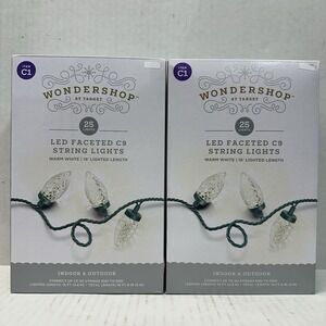 1‎ Lot of 2 Boxes Wondershop Item C1 25 Lights Per Box Warm White Faceted LED C9
